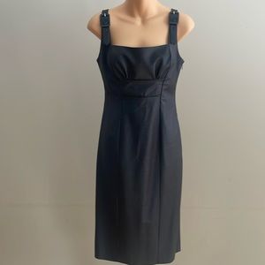 Vintage Bebe pencil dress sz XS, fully lined, gray, side zip and buckle straps